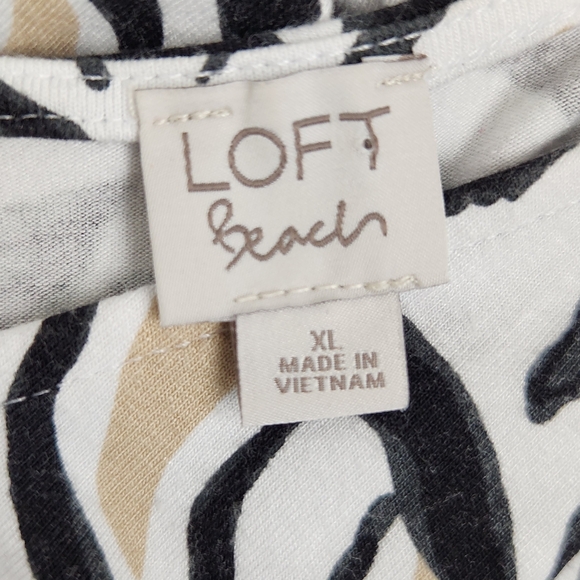 Loft Beach Romper Womens XL Black Beige White Flutter Sleeves Tie Belt vacay - Picture 9 of 15